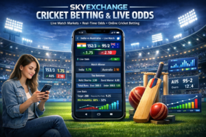 SkyExchange online cricket betting platform showing live odds, real-time match betting options, and secure online betting interface for cricket fans.